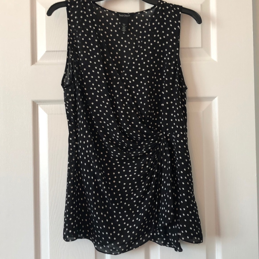 WHBM silk black and white sleeveless wrap top